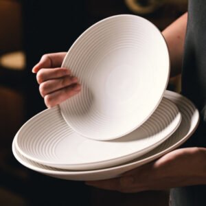 Ceramic-like Conical Bowl with Embossed Concentric Rings Inside