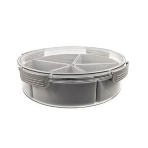 5-Compartment Round Food Storage Container with Transparent RPET Outer Shell & 5 Sector-shaped PP Box Inserts with Lock Lid