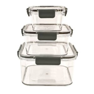 Set of 3pcs Clear rPET Square Food Storage Box with Lock lid