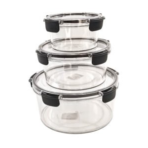 Set of 3pcs Clear rPET Round Food Storage Box with Lock lid