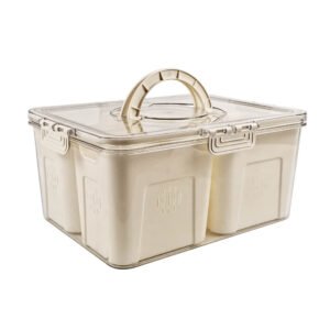 RPET Eco-Friendly Clear Storage Bin with 3 Removable Strainer Insert and Lid with Lock & Folding Handle