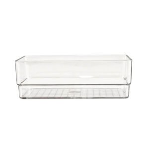 Stackable Clear rPET Storage Tray - Rectangular Design for Desk Organization