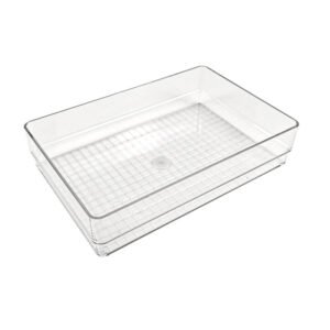 Stackable Clear rPET Storage Tray - Rectangular Design for Desk Organization