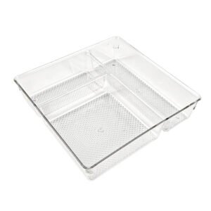 3-Compartment Stackable Clear rPET Storage Tray - Square Design for Desk Organization