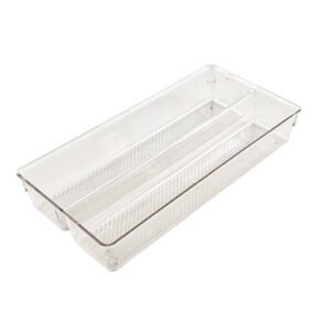 2-Compartment Stackable Clear rPET Storage Tray - Rectangular Design for Desk Organization