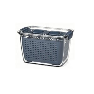 480ml rPET Eco-Friendly Clear Rectangular Food Container with Removable straining insert & Divider, flat lid with lock at 2 ends.