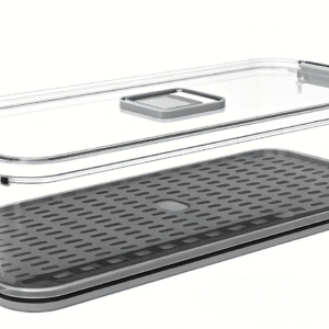 2800ml rPET Eco-Friendly Clear Rectangular Food Container with Lock, Removable straining insert & valve on Lid