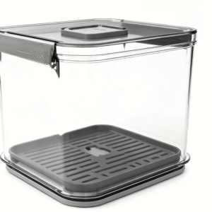 2500ml rPET Eco-Friendly Clear Square Food Container with Lock, Removable straining insert & valve on Lid